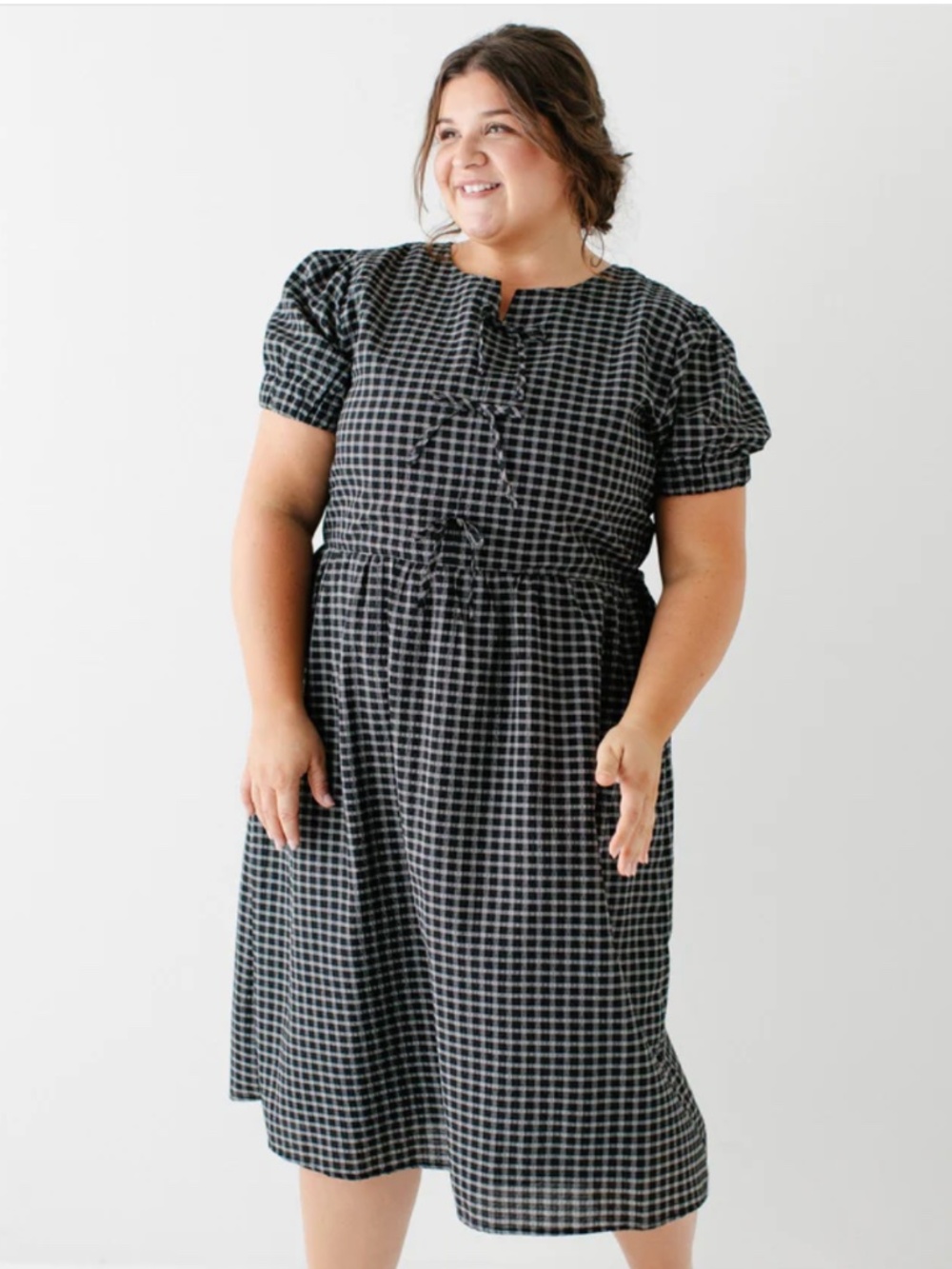Main Street Exchange Ellie Bow Front Plaid Midi Dress